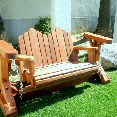 Adirondack Chain Glider (Options: Double, Mature Redwood, Transparent Premium Sealant).