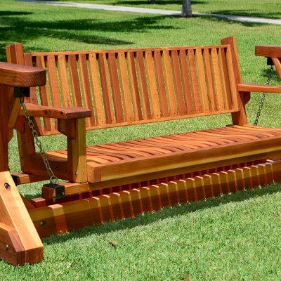 Custom Adirondack Chain Glider (Options: 3-Person, California Redwood, Classic Swing Bench Seat by Custom Request, Transparent Premium Sealant).