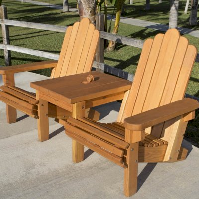 Adirondack Vignette Settee (Options: Standard Width, Douglas-fir, Slightly Rounded Corners, Umbrella Hole, Standard Seat Depth, No Cushion, No Ottoman, Transparent Premium Sealant).
