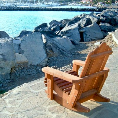 Adirondack Wooden Rocking Chair  (Options: Standard Size, California Redwood, No Cushion, No Ottoman, Transparent Premium Sealant).