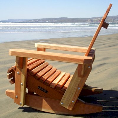 Adirondack Wooden Rocking Chair  (Options: Standard Size, California Redwood, No Cushion, No Ottoman, Unfinished).