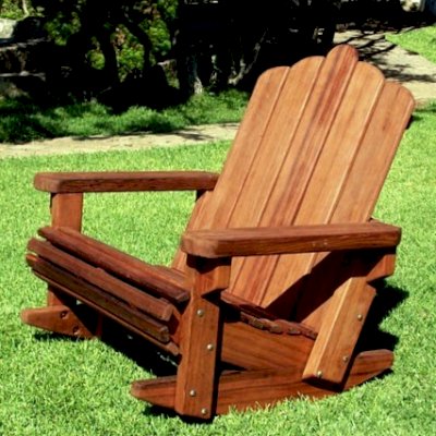 Adirondack Wooden Rocking Chair  (Options: Extra Wide Size, Old-Growth Redwood, No Cushion, No Ottoman, Transparent Premium Sealant).