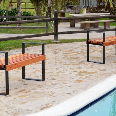 2 Alameda Wooden Bench (Options: 4 ft, California Redwood, No Cushion, No Engraving, Tranparent Premium Sealant).