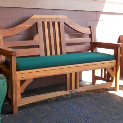 Alan's Engraved Wood Bench (Options: 5 ft, California Redwood, Add Forest Green Cushion, Custom Engraving, Transparent Premium Sealant). Photo Courtesy of Paul Lundquist of Bailey, CO.