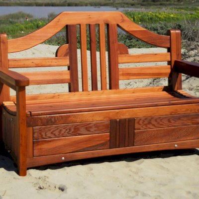 Alan's Redwood Storage Bench (Options: 4 ft, Old-Growth Redwood, No Piston, No Cushions, No Engraving, Transparent Premium Sealant).