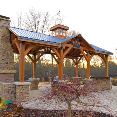 Andrea's Cupola Pavilion (Options: 30ft x 15ft, Douglas-Fir, No Electrical Wiring Trim Kit, Posts Anchor Kit for High-Wind, Transparent Premium Sealant). Photo Courtesy of C. O'Connell of Farmington Hills, Michigan.