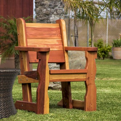 Angel's Armchair (Options: California Redwood, No Cushion, Seat 20" High Off Ground by Custom Request, Transparent Premium Sealant). Photo Courtesy of M. Bucmaniuk of San Juan Bautista, California.
