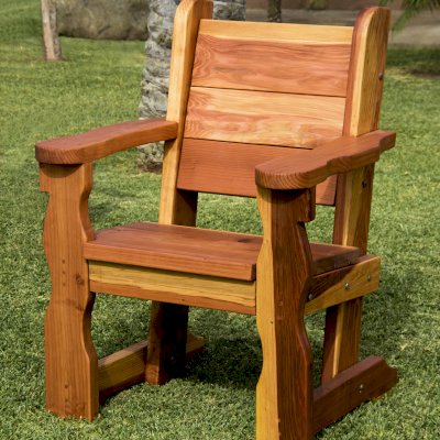 Angel's Armchair (Options: California Redwood, No Cushion, Seat 20" High Off Ground by Custom Request, Transparent Premium Sealant). Photo Courtesy of M. Bucmaniuk of San Juan Bautista, California.