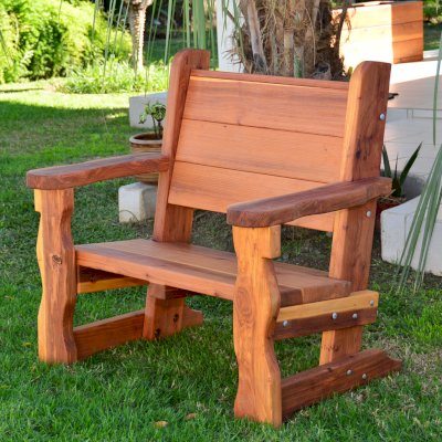 Angel's Rustic Wood Bench (Options: 3 ft, California Redwood, No Cushion, No Engraving, Transparent Premium Sealant).