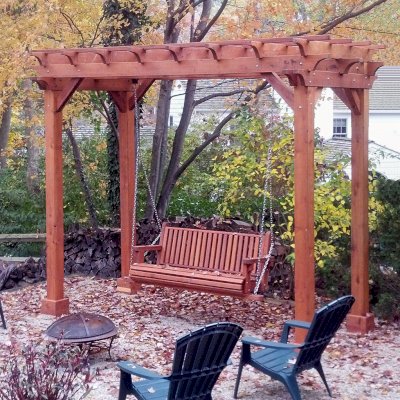 Custom Angel's Trellis Swing (Options: 12' x 5', Mature Redwood, Open Roof Instead of Lattice Panels, Classic Bench Swing, Transparent Premium Sealant).