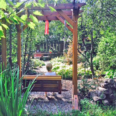 Custom Angel's Trellis Swing (Options: 8' x 4', California Redwood, Open Roof Instead of Lattice Panels, Ensenada Bench Swing, Transparent Premium Sealant).