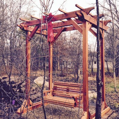 Custom Angel's Trellis Swing (Options: 8' x 4', California Redwood, Open Roof Instead of Lattice Panels, Ensenada Bench Swing, Transparent Premium Sealant).