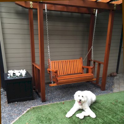 Custom Angel's Trellis Swing (Options: 8' x 4', Mature Redwood, Open Roof Instead of Lattice Panels, Classic Bench Swing, Transparent Premium Sealant).