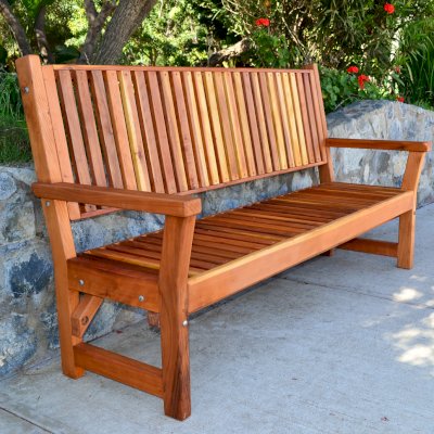Annapolis Redwood Bench (Options: 6 ft, California Redwood, No Cushion, No Engraving, Transparent Premium Sealant). 