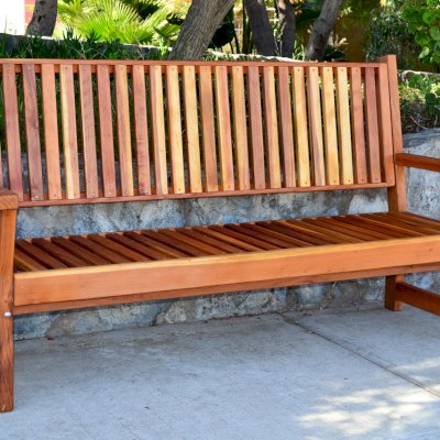 Annapolis Redwood Bench (Options: 6 ft, California Redwood, No Cushion, No Engraving, Transparent Premium Sealant). 