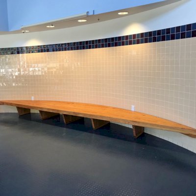 Custom Arc Picnic Benches installed at Mid-Peninsula High School (1340 Willow Road, Menlo Park, California 94025).