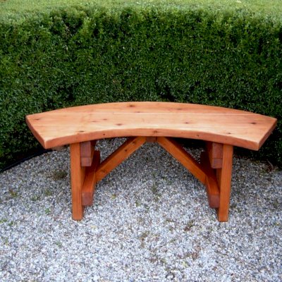 Arc Picnic Benches (Options: 3 1/2 ft, Mature Redwood, No Engraving, Transparent Premium Sealant).