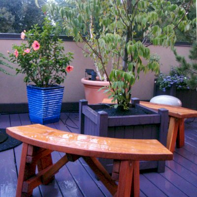 Arc Picnic Benches (Options: 3 1/2 ft, Mature Redwood, No Engraving, Transparent Premium Sealant).