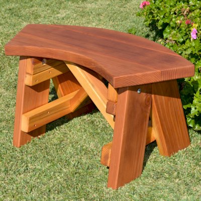 Arc Picnic Benches (Options: Custom Length, California Redwood, No Engraving, Transparent Premium Sealant).