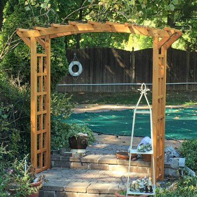 Arched Garden Arbor (Options: 96" W x Custom 24" D, Douglas-fir, No Anchor Kit, Transparent Premium Sealant). Photo Courtesy of Alexander Q. of Scotch Plains, NJ.