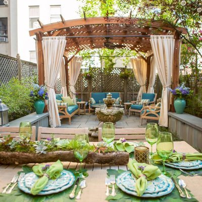 Arched Pergola Kits (Options: 14' L x 14' Arc W, No Privacy Panels, Mature Redwood, 8.5ft H, No Electrical Wiring, Include 4-Post Anchor Kit for Stone, No Post Decorative Trim, No Ceiling Fan Base, No Curtain Rods, Transparent Premium Sealant). Participant of Photo Contest 2017.