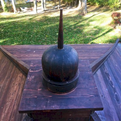Asian Fusion Pavilion (Options: 22 ft L x 16 ft W, Mature Redwood, 4-Traditional Asian Fusion Anchoring Set, No Electrical Wiring Trim, 10 ft H, No Ceiling Fan, No Privacy Panels, No Curtain Rods, Coffee-Stain Sealant).