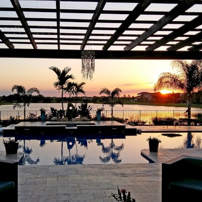 Attached Garden Pergolas (Options: 40' L x 16' W, Attached to the Wall by Support Side, No Privacy Panels, California Redwood, Electrical Wiring Trim for 1 Post, Open Roof with Slats at 12", Transparent Premium Sealant).