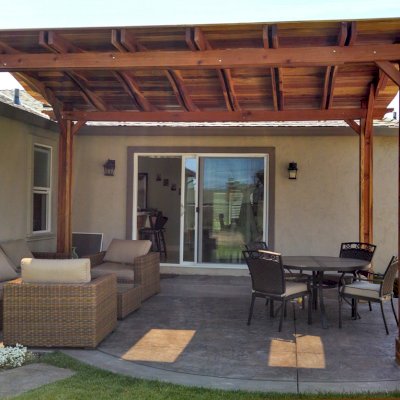 Backyard Pavilion Kits (Options: 18' x 15', California Redwood, No Electrical Wiring Trim, 4-Post Anchor Kit for Stone, No Ceiling Fan Base, No Privacy Panels, No Curtain Rods, 9.5 ft Post Height, Transparent Premium Sealant). Note: Skylights are custom add-on we can do for any size Pavilion roof..