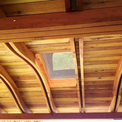 Backyard Pavilion Kits (Options: 18' x 15', California Redwood, No Electrical Wiring Trim, 4-Post Anchor Kit for Stone, No Ceiling Fan Base, No Privacy Panels, No Curtain Rods, 9.5 ft Post Height, Transparent Premium Sealant). Note: Skylights are custom add-on we can do for any size Pavilion roof..