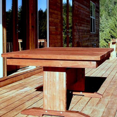 Baja Outdoor Redwood Dining Table (Options: 6 ft L, 48 inches W top, No Seating, Mature Redwood, Standard Tabletop, Squared Corners, No Umbrella Hole, Transparent Premium Sealant).