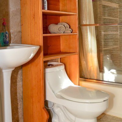 Bathroom Shelving / Organizer (Options: 25 1/2" W x 10" D x 56" H, Douglas-Fir, Transparent Premium Sealant)