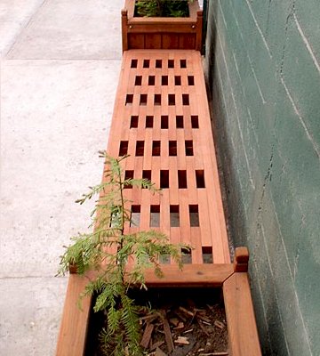 Bench and Planters Combo (Options: 7 ft Bench Length, 24" L x 24" D x 24" H Planter Size, Douglas-fir, Lighthouse Bench Style, 14 inches Bench Height, 17 3/4 inches Bench Width, No Engraving,  Lighthouse Bench Style, With Feet, No Growing Vegetables, Transparent Premium Sealant).