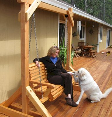 Bench Swing Sets (Options: Standard Bench, No Swing Roof, Douglas-Fir, Ensenada Style Seat, No Engraving, Cedar-Stain Premium Sealant). Photo Courtesy of Patricia Royman of Cobb, CA.