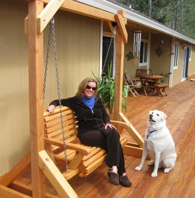 Bench Swing Sets (Options: Standard Bench, No Swing Roof, Douglas-Fir, Ensenada Style Seat, No Engraving, Cedar-Stain Premium Sealant). Photo Courtesy of Patricia Royman of Cobb, CA.