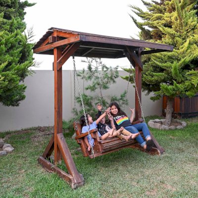 Bench Swing Sets (Options: Large Bench, Swing Roof, California Redwood, Classic Style Seat, No Engraving, Transparent Premium Sealant). Photo Taken After 4 Years of Installation.