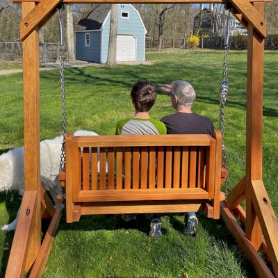 Bench Swing Set (Options: Standard Bench, No Swing Roof, Douglas-fir, Classic Design Seat, No Engraving, Transparent Premium Sealant). Photo Courtesy of M. Huguenin of Princeton, NJ.