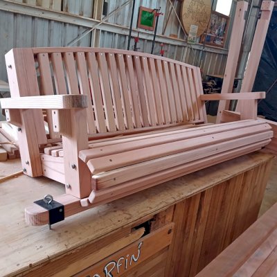 Bench Swing in Production (Options: Large Garden Bench, Bench Swing, Luna Style).