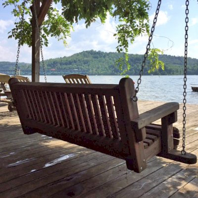 Bench Swings (Seats Only) (Options: Large Garden Bench, California Redwood, Classic Seat Design, No Engraving, All Beam Hanging Hardware, Unfinished). Photo Courtesy of D. Lynch of Cary, NC.