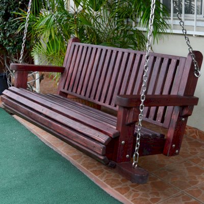Bench Swings (Seats Only) (Options: Large Garden Bench, California Redwood, Classic Seat Design, No Engraving, All Beam Hanging Hardware, Cherry Stain Premium Sealant).