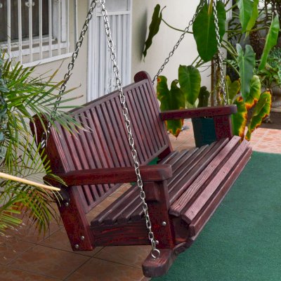 Bench Swings (Seats Only) (Options: Large Garden Bench, California Redwood, Classic Seat Design, No Engraving, All Beam Hanging Hardware, Cherry Stain Premium Sealant).