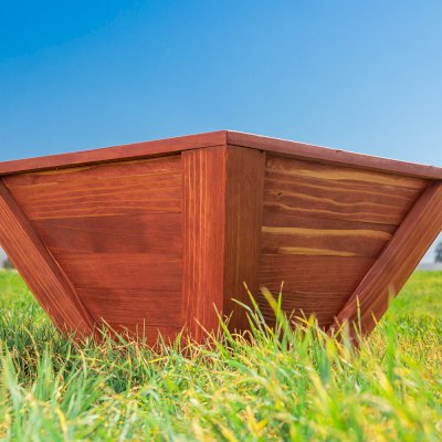 Bonsai Planters (Options: 10" at base, 18" at top, 10" H, Mature Redwood, Standard Base, No Growing Vegetables, Cherry Stain Premium Sealant).
