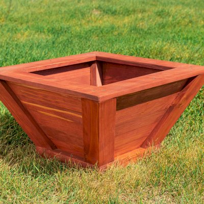 Bonsai Planters (Options: 10" at base, 18" at top, 10" H, Mature Redwood, Standard Base, No Growing Vegetables, Cherry Stain Premium Sealant).