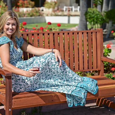 Bonsignour Handcrafted Wood Bench (Options: 5 ft, California Redwood, No Cushion, No Engraving, Transparent Premium Sealant). Photo Courtesy of The Estero Beach Resort in Ensenada, Baja, Mexico.