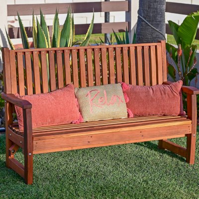 Bonsignour Handcrafted Wood Bench (Options: 5 ft, California Redwood, No Cushion, No Engraving, Transparent Premium Sealant). Photo Courtesy of The Estero Beach Resort in Ensenada, Baja, Mexico.