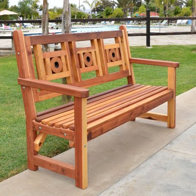 Caneel Bay Garden Bench (Options: 5 ft, California Redwood, No Cushion, No Engraving, Transparent Premium Sealant).