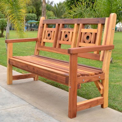 Caneel Bay Garden Bench (Options: 5 ft, California Redwood, No Cushion, No Engraving, Transparent Premium Sealant).