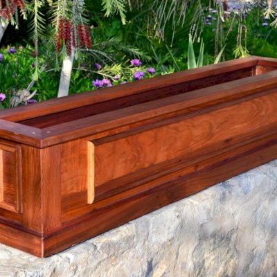 Carmel Box Planters (Options: 60" L, 12" W, 12" H, California Redwood, Standard Base, No Steel Hangers, No Fit Over Railings, Interior and Exterior of Box with Sealant (No Growing Vegetables), Transparent Premium Sealant).