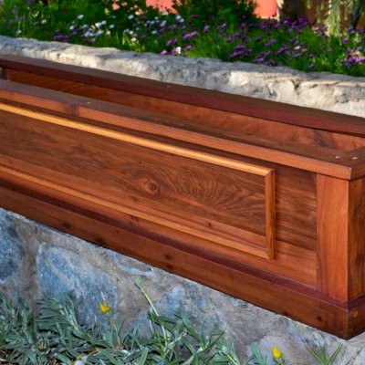 Carmel Box Planters (Options: 60" L, 12" W, 12" H, California Redwood, Standard Base, No Steel Hangers, No Fit Over Railings, Interior and Exterior of Box with Sealant (No Growing Vegetables), Transparent Premium Sealant).