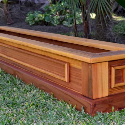 Carmel Box Planters (Options: 60" L, 10.5" W, 7.5" H, California Redwood, Standard Base, No Steel Hangers, No fit over railings, Interior and Exterior of Box with Sealant (No Growing Vegetables), Transparent Premium Sealant).