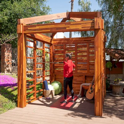 Catalina Island Pergola (Options: 8' x 8', Mosaic Redwood, 8' Post Height, Transparent Premium Sealant).